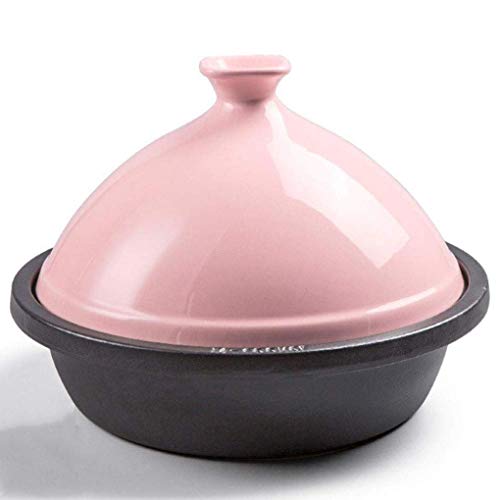 Olla de cerámica de 3 litros para tagine marroquí, Base de Hierro Fundido, Tapa de cerámica, cazuela de Barro, Apta para 3-6 Personas, Color Rosa.