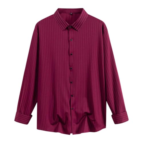 Aniywn Long Sleeve Shirt Men Casual Striped Button Down Business Blouse Red - image 2