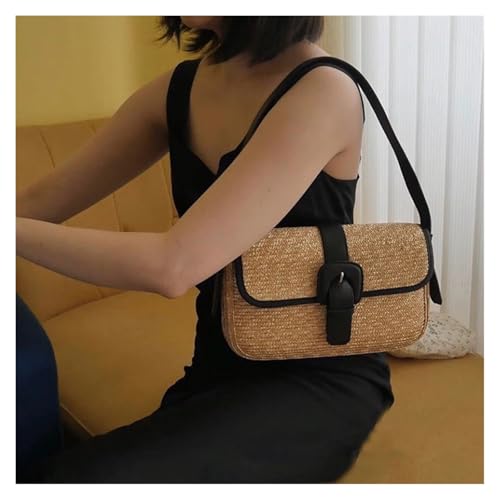 Straw Women Shoulder Bags Rattan Handbags Luxury Fashion Wicker Woven Handmade Messenger Bag(Brown)4