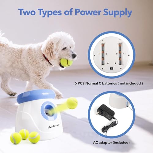 Pet Prime Automatischer Ballwerfer, Hunde Ball Interaktive Ballwurfmaschine, 3 Tennisbälle Inkl, Interaktive Ballmaschine für kleine und mittlere Hunde - Wurfweite 3-9 Meter, Mini Style(Weiß)
