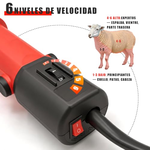 Image of PAT JUUMG Unisex 1000 W Electric Sheep Trimmer Machine with 6 Adjustable Speeds Professional Shearing Machine for Pet Wool Goat Trimmer with Carry Case (Red)