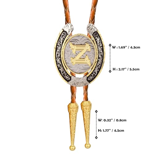 Image of Bolo tie for Men Western Cowboy Brown Leather Necktie Gold Initial Letter ABCDJMR to Z Bolo ties for Women