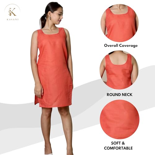 Image of KASANI Women's Camisole Cotton Long Knee-Length Sameej /Slip /Inner, Sleeveless, Pack of 2
