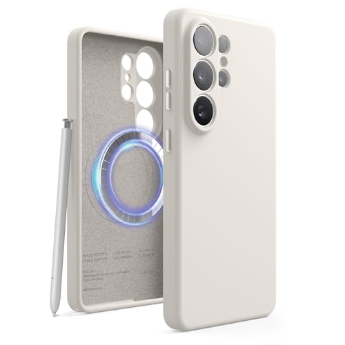 Image of elago Magnetic Silicone Case Compatible with Samsung Galaxy S26 Ultra Case, Compatible with MagSafe Accessories, Protective Cover, Shockproof, Slim, Anti-Scratch Soft Microfiber Lining (Stone)