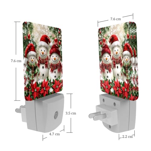 Image of NEWzone Christmas Snowman Tree Night Light Set of 2, Auto Sensor LED Dusk-to-Dawn Nightlights, Plug-in Sensor Lamp for Bedroom Bathroom Kitchen Hallway Stairs Decorative