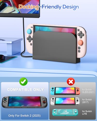 Image of FYOUNG Switch 2 Protective Case&Screen Protector Set, Dockable Cute Cover Hard Shell for Nintendo Switch 2 2025 Console Accessories,Travel-Friendly,Kickstand Cutouts(Light Pink, for Switch 2 7.9inch)