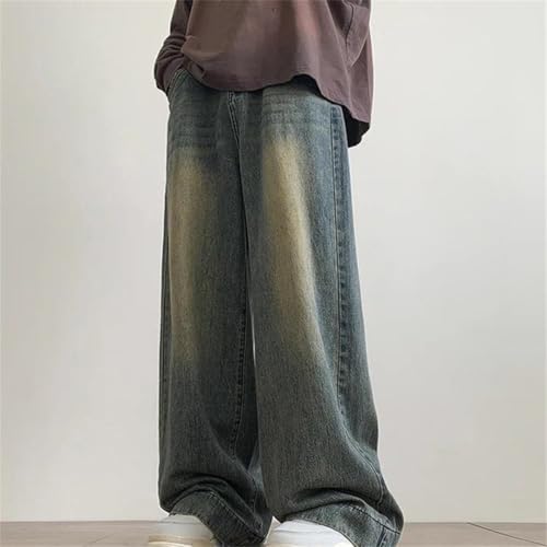 Men's Distressed Vintage Jeans Loose Fit Straight Wide Leg Denim Trousers Oversize Streetwear Style2