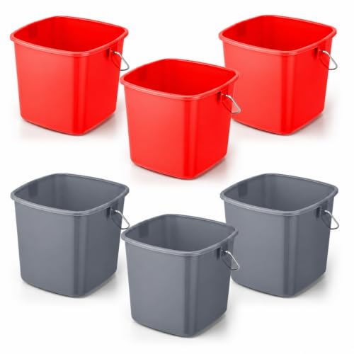 Zhehao 6 Pcs 3 Quart Small Sanitizer Cleaning Bucket, Red,Gray