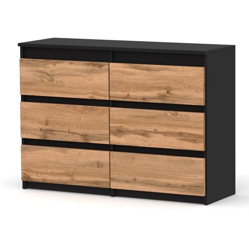 MRBLS_HOME Kommode mit 6 Schubladen - Holz Sideboard 100 x 71,5 x 33,5 cm (B/H/T) - Schmale Kommode für Schlafzimmer & Flur - Regal mit Schubladen - Schrank mit Schubladen (Schwarz Matt - Wotan) MRBLS_HOME Kommode mit 6 Schubladen - Holz Sideboard 100 x 71,5 x 33,5 cm (B/H/T) - Schmale Kommode für Schlafzimmer & Flur - Regal mit Schubladen - Schrank mit Schubladen (Schwarz Matt - Wotan)