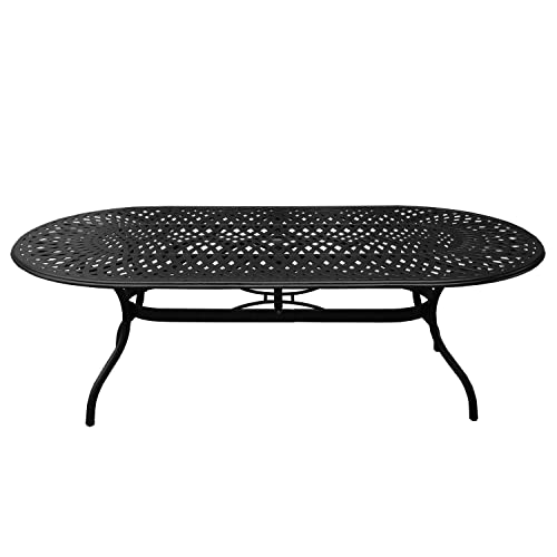 Image of Oakland Living 1025-1016(8)-LBK Modern Outdoor Mesh Lattice Aluminum 95-in Large Black Oval Patio Eight Arm Chairs Dining Set