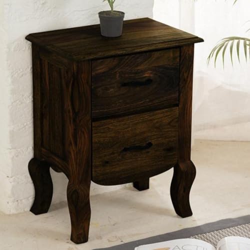 Image of Sheesham Wood Side Tables for Bedroom with 2 Drawers | End Table for Living Room, Bedroom | Wooden Night Stand Side Table for Bedroom | Walnut Finish