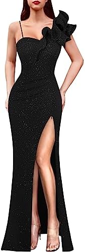 VFSHOW Womens Ruffle One Shoulder Strap Ruched Formal Prom Weddin...