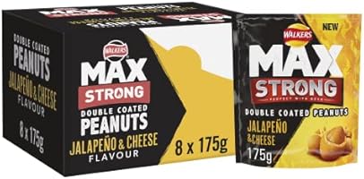 Walkers Max Strong Jalapeño & Cheese Sharing Double Coated Peanuts 175g (Case of 8), Yellow