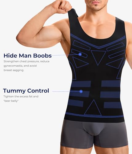 TAILONG Compression Shirt Men - Slimming Undershirt Body Shaper Vest, Compression Tank Top Shapewear Tummy Control3