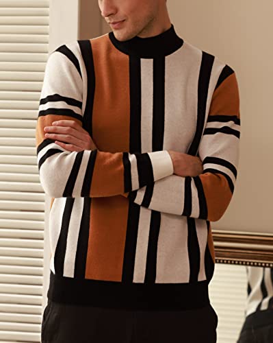 GRACE KARIN Mens Mock Turtleneck Sweater Vintage Striped Pullover Sweater Fashion Jumper Sweater2