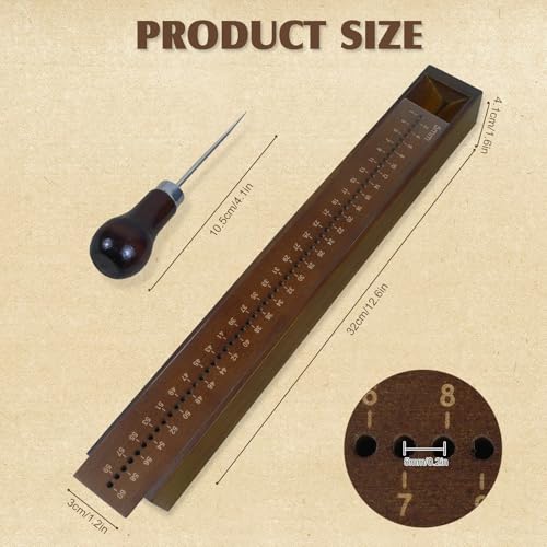 32cm Holz-Buchbinde-Stanzwiege mit Ahle,buchbinden signatur-stanzwerkzeuge für DIY Buchbinderhandwerk und Nähzubehör,Stanzwiege aus Holz zum Buchbinden mit Stanzführung,buch binder set,Braun-S