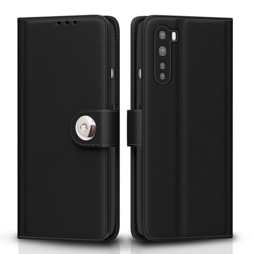 Image of Pikkme Flip Cover Leather Finish | Inside TPU with Card Pockets | Wallet Stand and Shock Proof | Complete Protection Button Flip Case for Oneplus Nord (2020) (Black)