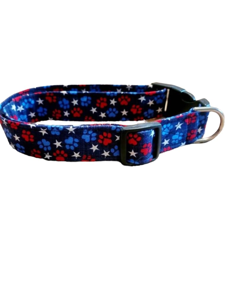 4th of July Dog Collar, Independance Day Red White Blue paws and Stars Dog collar disponible en Yaxa Venezuela
