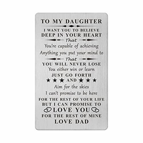 Gifts for Daughter - To My Daughter Gifts from Dad - Daughter Metal Engraved Wallet Card - Daughter Birthday Graduation Christmas Gift Ideas