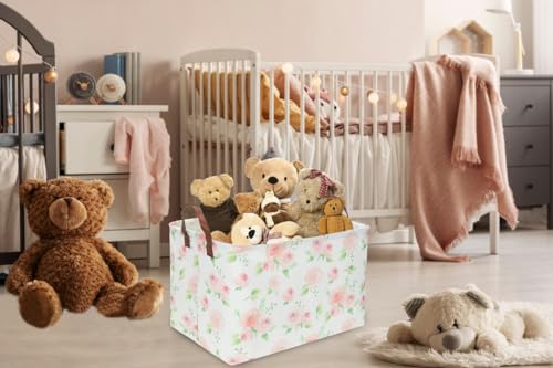 Image of Essme Rectangular Rose Basket,Pink Storage Box, Flower Storage Bins Organizer with Handles for Girls Room Decor, Girl Basket,Shelf Basket.(Rose) .