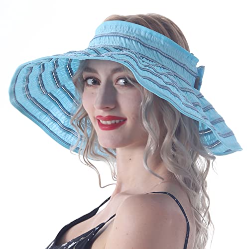 Ruphedy Sombrero de sol con visera ancha para mujer, estilo vintage, para viajes, playa, verano, UPF 50+, ajustable, plegable, GS014-Azul, Talla única Cover