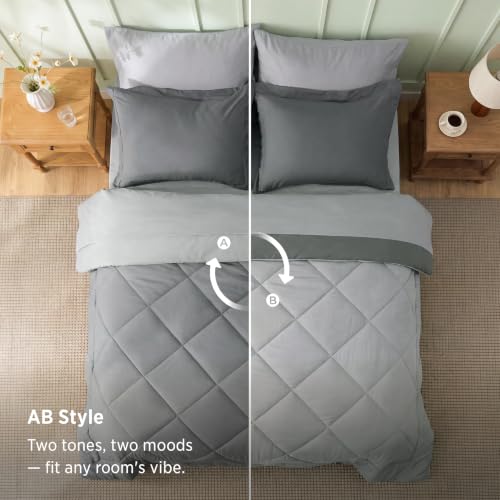 Image of Bedsure Queen Bed in a Bag Reversible Bed Set 7 Pieces Grey /Light Grey