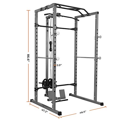 Kicode Power Squat Rack, Power Cage with LAT Pulldown Attachment, Strength Training Exercise Equipment for Home Gym, Weightlifting Bench Press Weight Rack
