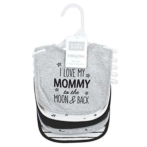 Image of Hudson Baby Unisex Baby Cotton Bibs, Mom Dad Moon And Back, One Size