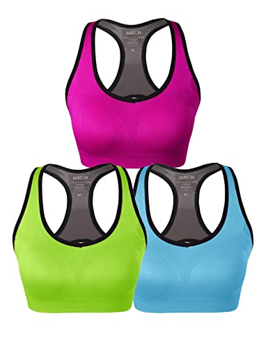 Image of Match Women's Seamless Racerback Sports Bra with Removable Pads Strappy Workout Bra Top for Yoga Gym Running Fitness (New Size)