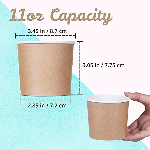 Image of MATICAN Paper Ice Cream Cups - 100-Count 11-Oz Disposable Dessert Bowls for Hot or Cold Food, 11-Ounce Party Supplies Treat Cups for Sundae, Frozen Yogurt, Soup, Brown