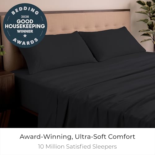 Image of Mellanni King Sheets Set - 4 PC Iconic Collection Bedding | Hotel Luxury, Extra Soft, Cooling Bed Sheets - Wrinkle, Fade, Stain Resistant (King, Black)
