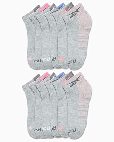 Image of Reebok Womens Quarter Socks Moisture Wicking Cushioned Ankle Socks, 12 Pack | Stretch Performance Fabric, Cushioned Heel & Toe, Secure Arch Support, Quarter Cut, Shoe Size 4-10