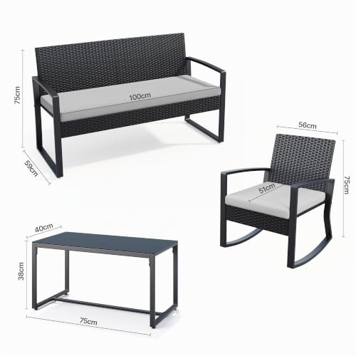 Xbro Rattan Gartenmöbel Set für 4 Person, Balkonmöbel Lounge mit 2 stühlen – Ansicht 4
