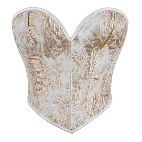 Bowanadacles Woman Renaissance Vintage Corset Sweetheart Neck Golden Floral Print Tube Top Tie Back Shapewear Vest