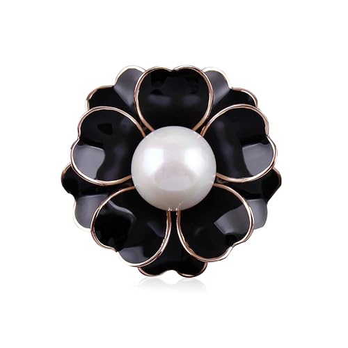 Image of GBAHFY Women's Camellia Flower Pearl Enamel Brooch Pins Fashion Elegant Pearl Brooches for Women Ladies Bridal Wedding Corsage Jewelry Gifts