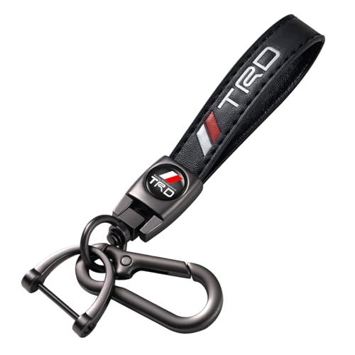Image of leather car keychain set for toyota TRD men and women family present keychain key ring lanyard accessories (black)