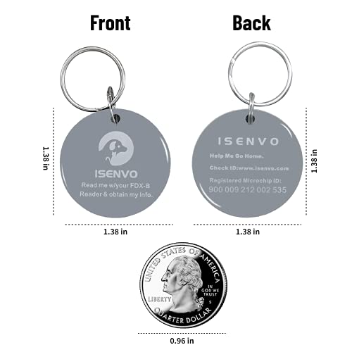Isenvo Smart Pet Id Tag With Microchip, Instant Pet Recovery, Supports Auto Pet Door & Feeder, Lifetime Contact Info Access (Gray) #TOP6