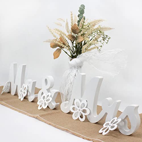 Mr & Mrs Sign for Wedding Table, Large Wooden Letters, Party Decoration Head Table, Just Married Sign for Anniversary, Valentine's Day Decor (White W/accessories)