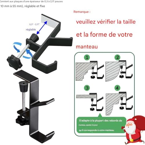Crochets pour bas de Noël et porte couronne de cheminée ajustables maison