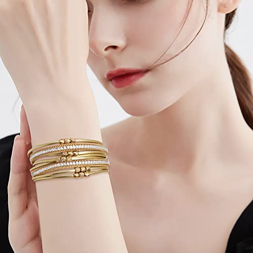 Multi-layer Leather Bracelets Multi-strand Wrap Bracelets Handmade Braided Rope Cuff Bangle with Magnetic Buckle Jewelry2