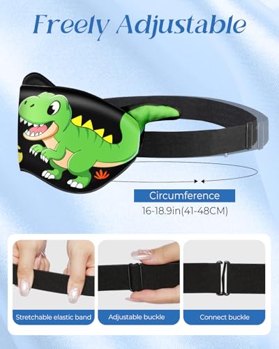 Sleep Mask for Kids - Valentines Gift for Kids Cute Silk Eye Cover for Sleeping Soft Kawaii Eyeshade Animal Eye Blindfold with Adjustable Strap for Boys Teens, Dinosaur - Image 5