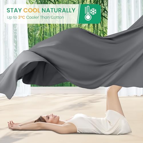 SONORO KATE 100% Viscose Derived from Bamboo_Sheets Full Size, Ultra Breathable & Cooling Bed Sheets for Hot Sleepers, Hotel Luxury Silky Bedding Sheets, 16" Deep Pocket - 4PC (Dark Grey,Full)