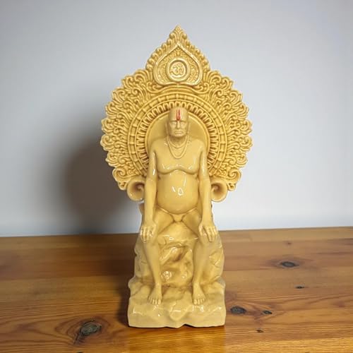 Image of KariGhar Resin Swami Samarth Idol with Stone Singhasan,Perfect for Car Dashboard and Home Temple and Office and Decoration, in of White Color and 7 Inch Size.