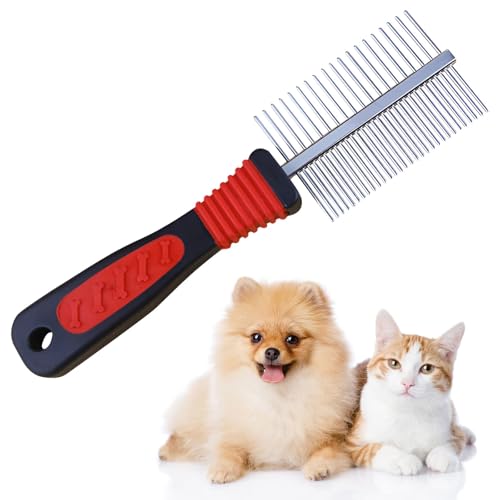 Hundekamm Edelstahl Doppelseitig – Fellkamm für Hunde & Katzen, Anti-Rutsch Griff, Entfernt Unterwolle & Verfilzungen, Sanfte Fellpflege für langes & mittleres Fell