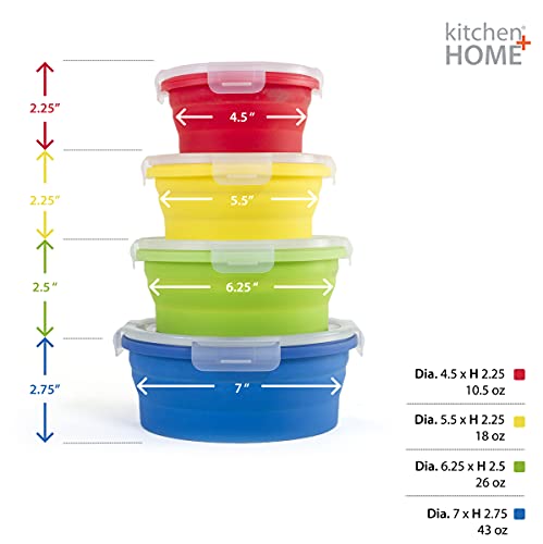 Thin Bins Collapsible Containers Set Of 4 Round Silicone Food Storage Containers Bpa Free, Microwave, Dishwasher And Freezer Safe - No More Cluttered Container Cabinet! Sc-149A #TOP5