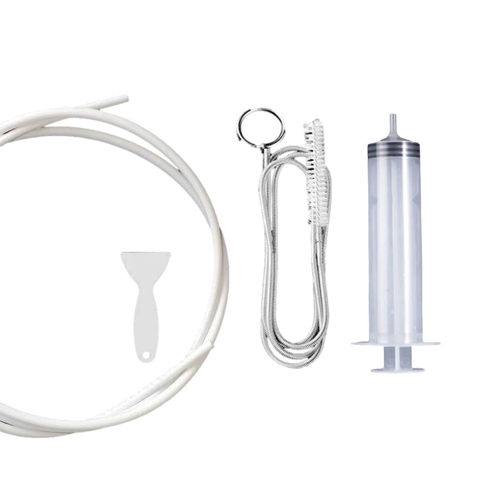 Lvtfco White 4Pcs Refrigerator Drain Clean Brush Wash Brush Suction Syringe Hose Fridge Cleaner Drain Dredge Tool 1.5M Fridge Stick Hole Kit