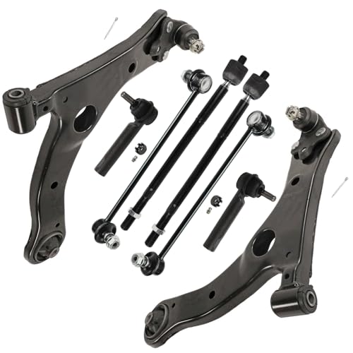 Image of Detroit Axle - 8pc Front End Kit for 2014 2015 2016 2017 2018 2019 Toyota Corolla [Sedan], 2 Lower Control Arms with Ball Joint 2 Sway Bar Links 4 Outer Inner Tie Rods Replacement