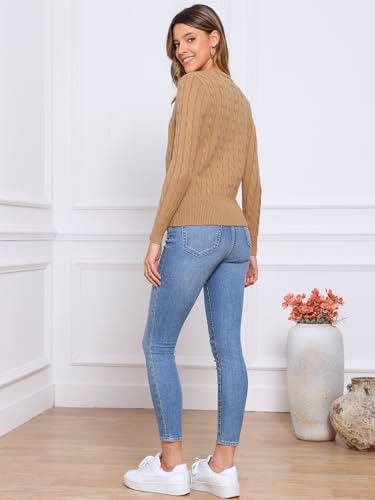 Allegra K Cardigan Sweater for Women's Cable Knit Button Down Long Sleeve Crew Neck Casual Coats3