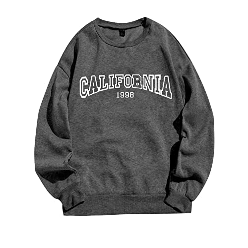 Pull long lettre imprimé col rond style décontracté pour femme en taille XL gris