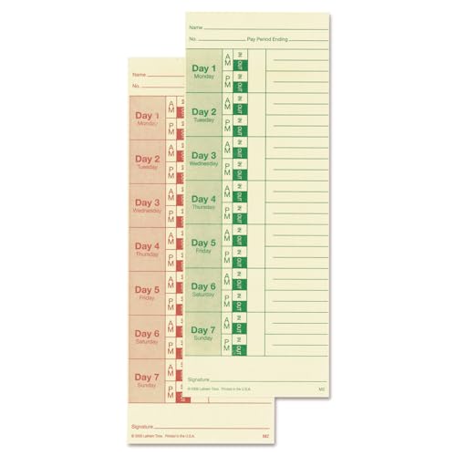 Lathem Weekly Time Cards, Double-Sided, for Lathem Model 2121/Side-Print Time Clocks, 100 Pack (M2-100)